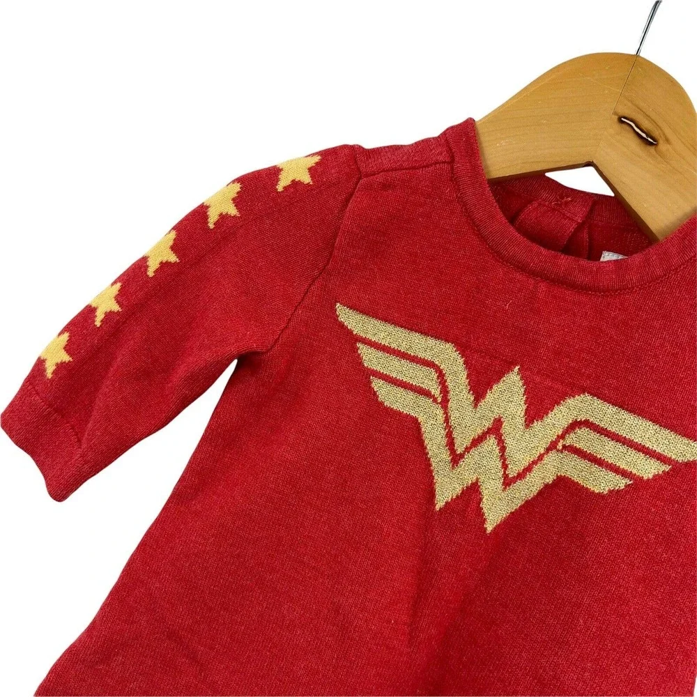 Baby Gap Junk Food Wonder Woman Red Gold Sweater‎ Dress Size 3-6 Month